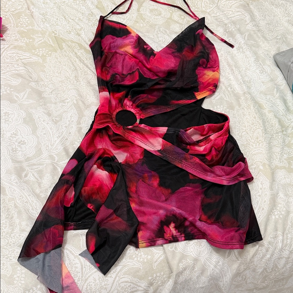 Fashion Nova Pink and Black Asymmetrical Dress